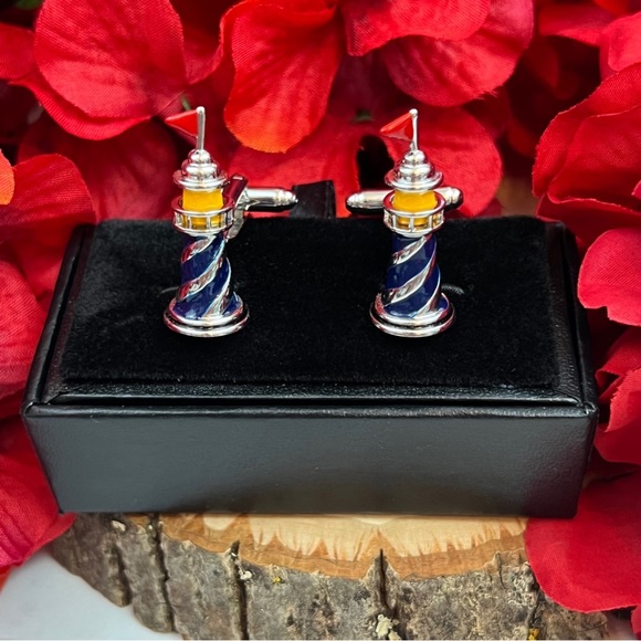 Handsome Blue and Silver 3D Lighthouse Cufflinks - Picture 3 of 16